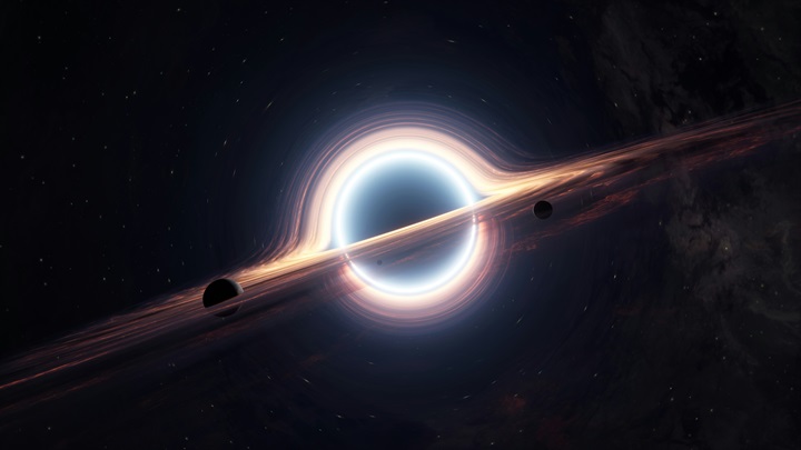 a planet with rings and lights in space