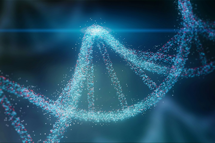 a dna molecule in blue light