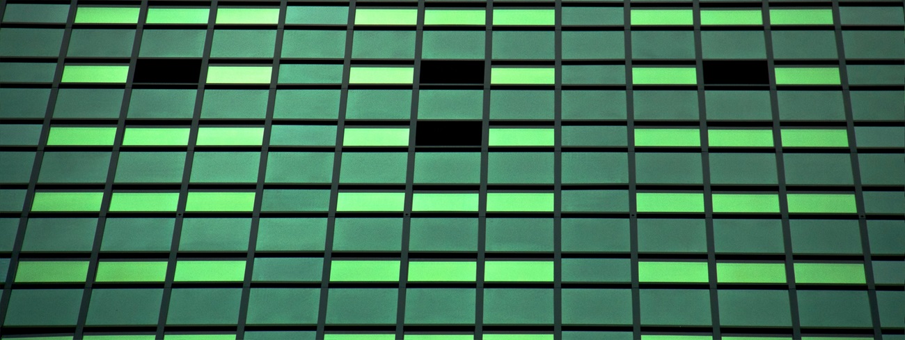 a close up of a green building