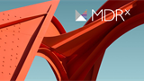 MDRx logo over a picture of a red painted bridge-like structure