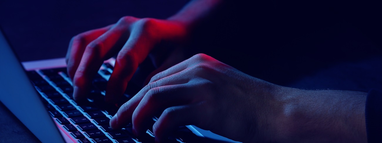 Person's hands typing on laptop