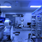 Science lab lit in blue